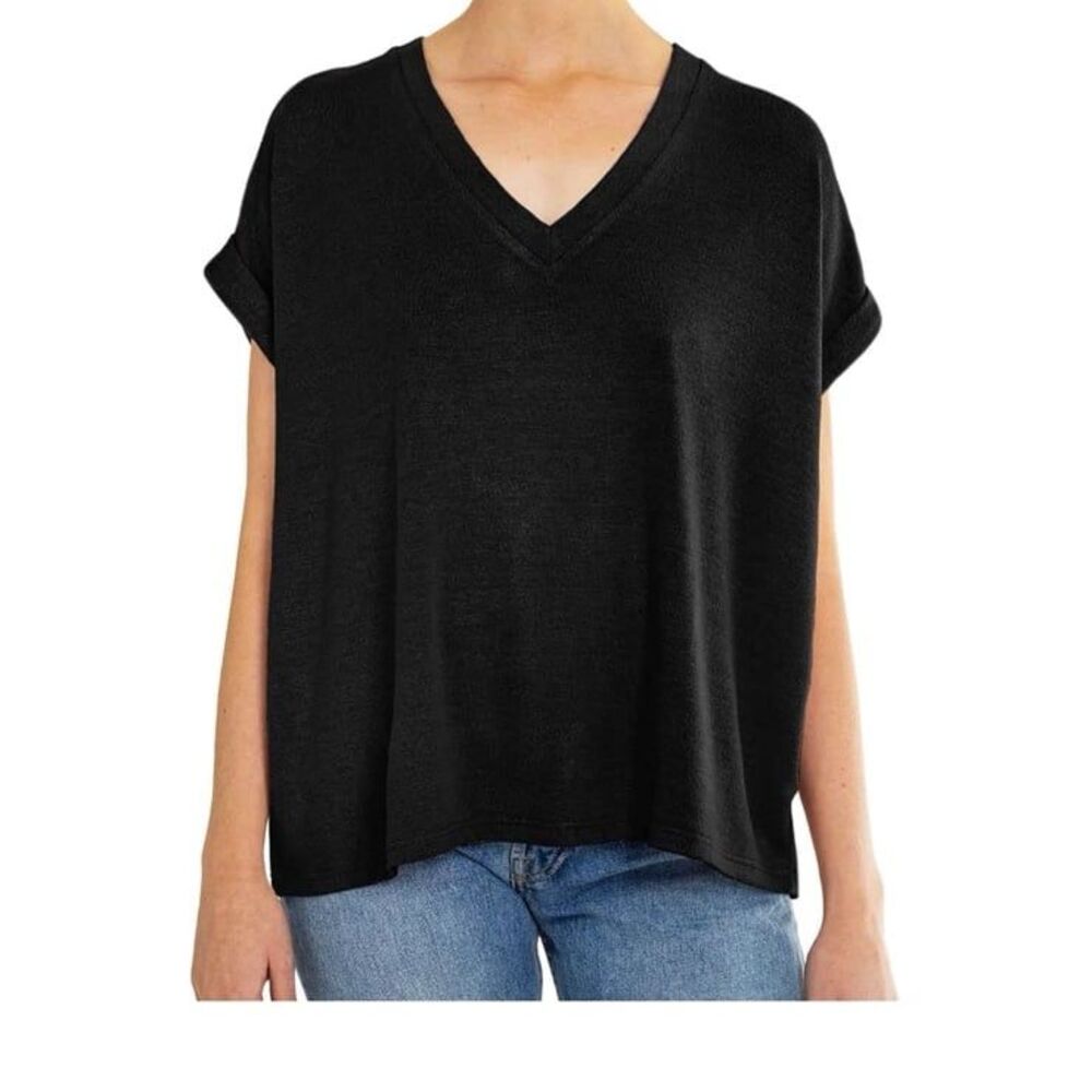 Mod Ref Womens Short Sleeve Vee Neck Top (Black,‎ XXL) NEW!
